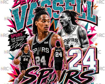 Devin Vassell San Antonio Spurs Vintage Bootleg Rap Tee PNG Retro 90s Basketball Graphic Sublimation Design