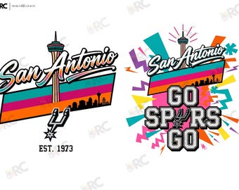 Paquete retro de San Antonio Spurs PNG, Go Spurs Go 90s Fiesta Colors, Skyline Sublimation, Game Day Basketball Shirt Design Digital Download