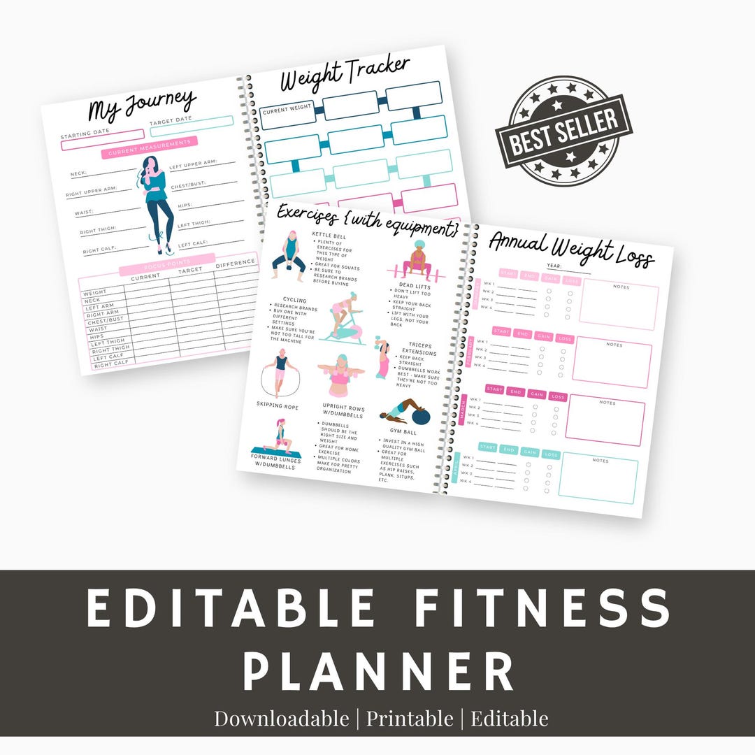 Editable Fitness Planner Canva Template | Workout, Health Tracker - Etsy