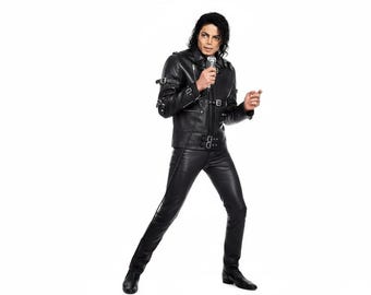 Chaqueta de cuero negra hecha a mano de Michael Jackson: atuendo icónico para hombre al estilo de los conciertos de MJ