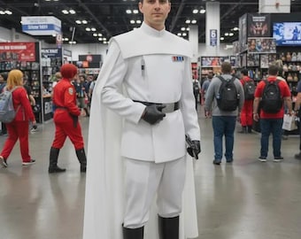 Disfraz de oficial imperial blanco para cosplay para hombre, uniforme inspirado en gran almirante con capa, atuendo de Halloween para Comic Con militar de ciencia ficción.