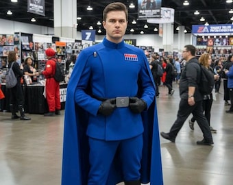 StarWars-inspirerad officersuniform i blått | Imperial Officer Cosplay-dräkt med kappa | Anpassad handgjord cosplay-outfit.