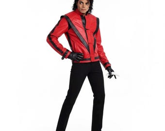 Chaqueta Thriller de Michael Jackson, disfraz de cuero rojo de MJ, cosplay de Halloween del Rey del Pop.