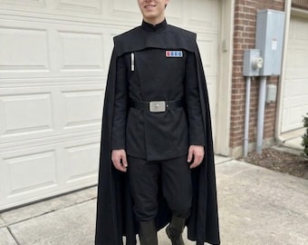 Disfraz de oficial imperial de Star Wars, uniforme negro con capa, atuendo de cosplay del Imperio, disfraz de Halloween para hombre.