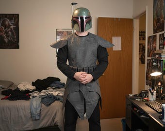 Mandalorian Inspired Star wars book of boba fett Custom - Beskar Bounty hunter Flight Suite with boba fett belt.
