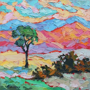 Summer Time, Original Modern Oil Painting Landscape Palette knife by Elizabeth Elkin