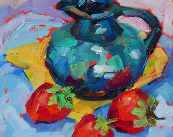 Strawberries Kitchen fine art Original Oil Painting by Elizabeth Elkin