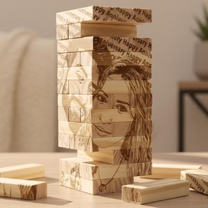 Personalized Photo Tumbling Tower Puzzle | Custom Blocks | Engraved Wooden Keepsake
