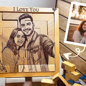 Rompecabezas de madera con retrato fotográfico grabado a medida / Regalo de rompecabezas de madera personalizado