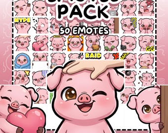 Twitch Emotes | 50 Cute Pig Emotes | Kawaii Pink Pig Mega Pack for Discord & Kick | kawaii Animal Streamer Stickers | (Digital Download)