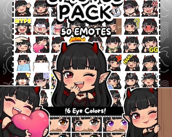 Twitch Emotes | 50 Demon Girl Emotes | Vampire Girl Emotes | Black Hair Girl | Discord & Kick | Chibi emote | Devil Succubus emote