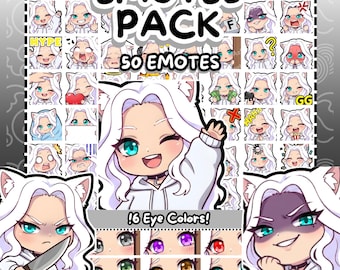Twitch Emotes | 50 Chibi Cat Girl Twitch Emotes Pack | White Hair Girl | Cat Girl Emotes | Emote Pack | Kemonomimi Emotes | Chibi Emotes