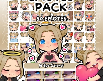 Twitch Emotes | 50 Space Buns Chibi Girl Emotes Pack | Blonde Hair | 6 Eye Colors | Discord Emotes | Streamer Emotes | Chibi Emotes