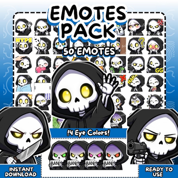 Twitch Emotes | 50 Grim Reaper Emotes | Spooky Emote | Chibis emotes | Discord Emotes | Chibi emotes | Skeleton Emotes | (Digital Download)