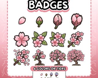 Twitch Badges | Sakura Twitch Sub Badges 6 Colors | Cherry Blossom Bit Badges Pack | Cozy Stream | Loyalty Rewards (Instant Download)
