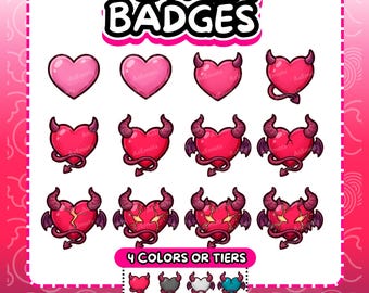 Twitch Badges | Devil Heart Twitch Badges | Goth Sub/Bit Badges (Digital Download)