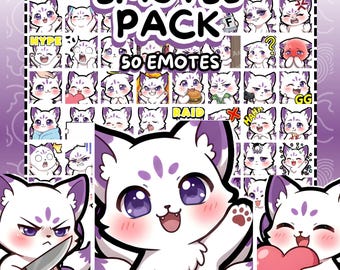 Twitch Emotes | 50 Kawaii Purple Kitsune Pack | Purple Fox Emotes | Chibi Fox | Discord Emotes | Cute Spirit Fox | (Digital Download)