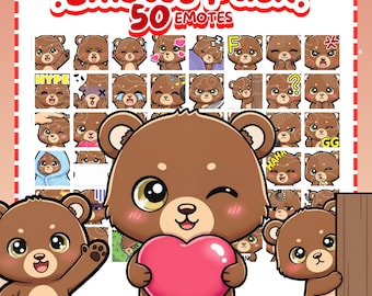Twitch Emotes | 50 Teddy Bear Emotes Megapack | Twitch, Discord, Kick| Cute Brown Bear Alerts, Cozy Emotes, Twitch Emotes, Brown Bear Emotes