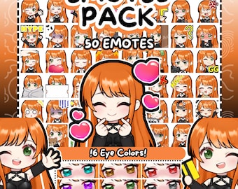 Twitch Emotes | Red Hair Twitch Emotes | Leather Outfit Chibi Anime Girl | Multi-Color Eyes Pack | Discord Kick Emotes | Edgy Goth Cool