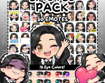 Twitch Emotes | 50 Maid Girl Emotes | Maid Girl Emotes | 6 Eye Colors | Black Hair emotes | Anime Emotes | Twitch/Discord/Kick | Chibi Emote