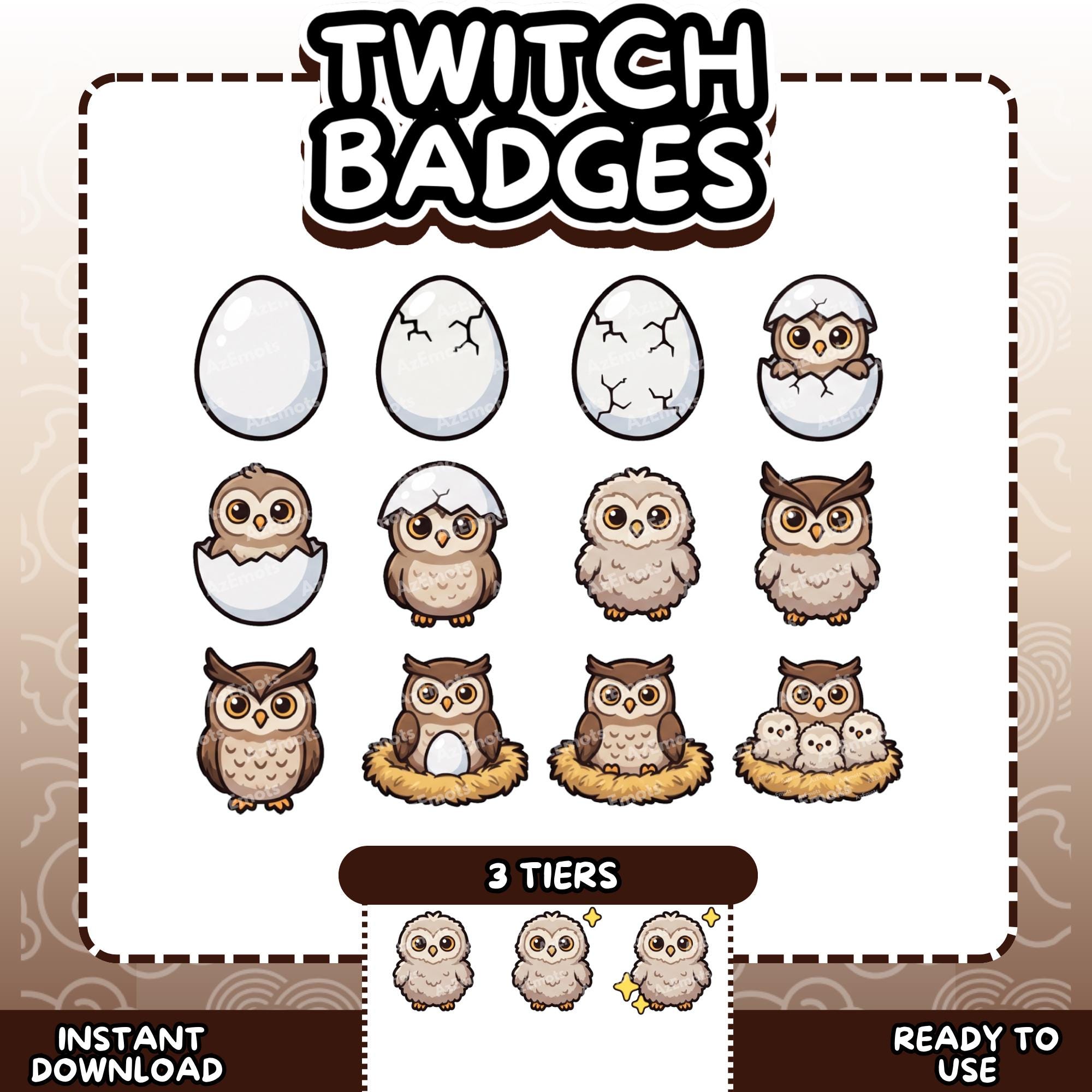 Cute Owl Sub Badges | Night Forest Twitch Bit Badges 3 Tiers | Kawaii Baby Owl | Cozy Stream Vtuber