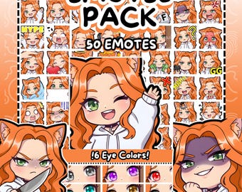 Twitch Emotes | 50 Chibi Cat Girl Twitch Emotes Pack | Red Hair Girl | Cat Girl Emotes | Emote Pack | Kemonomimi Emotes | Chibi Emotes