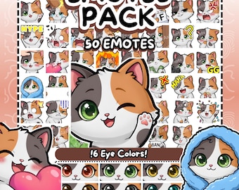 Twitch Emotes | 50 Calico Cat Emotes Twitch Pack | Mega Bundle Cute Chibi Kitty | Discord & Kick Emotes | 6 Eye Colors (Digital Download)