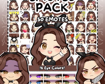 Twitch Emotes | 50 Chibi Bunny Girl Twitch Emotes Pack | Brown Hair Emotes | Bunny Girl Emotes | Emote Pack, Kemonomimi Emotes, Chibi Emotes