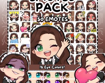 Twitch Emotes | 50 Maid Girl Emotes | Maid Girl Emotes | 6 Eye Colors | Brown Hair emotes | Anime Emotes | Twitch/Discord/Kick | Chibi Emote