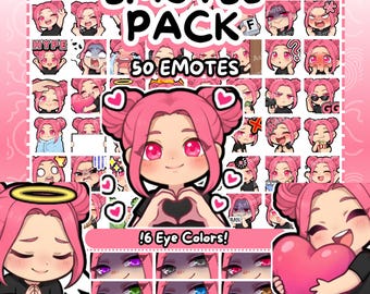 Twitch Emotes | 50 Space Buns Chibi Girl Emotes Pack | Pink Hair | 6 Eye Colors | Discord Emotes | Streamer Emotes | Chibi Emotes