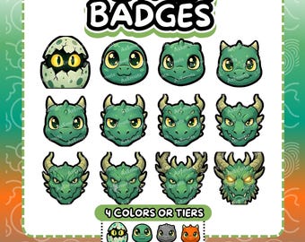 Twitch Badges | Dragon Twitch Sub Badges 4 Colors | Fantasy Bit Badges Pack | Evolution Stream | Loyalty Rewards | (Digital Download)