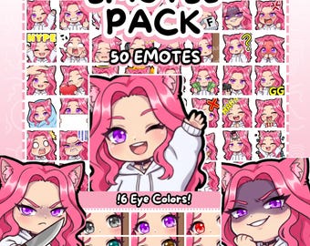 Twitch Emotes | 50 Chibi Cat Girl Twitch Emotes Pack | Pink Hair Girl | Cat Girl Emotes | Emote Pack | Kemonomimi Emotes | Chibi Emotes