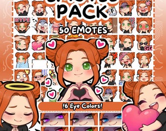 Chibi Girl Emotes Pack | 50 Ginger Hair Space Buns Streamer Emotes (Digital Download)