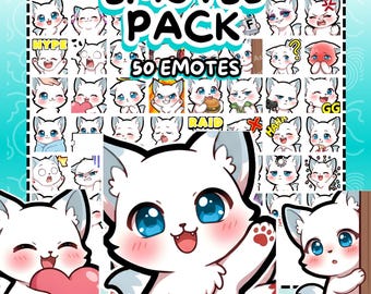 Twitch Emotes | 50 Kawaii White Fox Pack | Snow Fox Emotes | Chibi Fox | Discord Emotes | Arctic Fox | Streamer | (Digital Download)