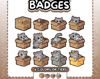 Twitch Badges | Cute Kitten Twitch Sub Badges 6 Colors | Cat in a Box Bit Badges Pack | Cozy Stream | Loyalty Rewards (Instant Download)