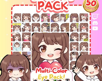 Twitch Emotes |  Chibi Girl Emote Pack: Brown Hair, 6 Eye Colors (Digital Download)