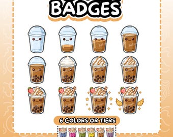 Twitch Badges | Kawaii Boba Tea Evolution 6 Colors | Bubble Tea & Coffee Frappe Bit Badges | Cozy Cafe Stream Tiers (Instant Download)