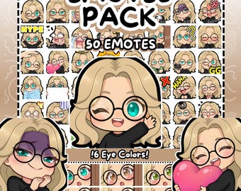 Twitch Emotes | 50 Chibi Girl Glasses Twitch Emotes Pack | Blonde Hair Girl | Discord Emotes | Glasses Emotes | Girl Emotes | Chibi Emotes