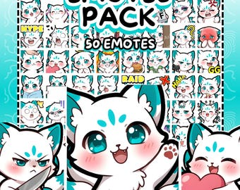 Twitch Emotes | 50 Kawaii Blue Kitsune Pack | Blue Fox Emotes | Chibi Fox | Discord Emotes | Cute Spirit Fox | Streamer | (Digital Download)