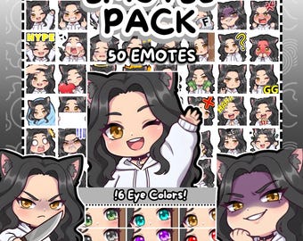 Twitch Emotes | 50 Chibi Cat Girl Twitch Emotes Pack | Black Hair Girl | Cat Girl Emotes | Emote Pack | Kemonomimi Emotes | Chibi Emotes