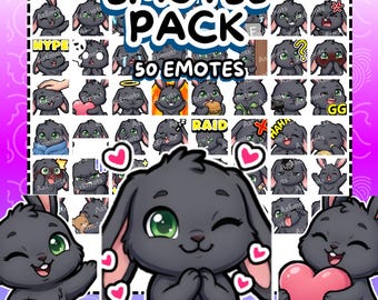 Twitch Emotes | 50 Cute Black Bunny Emotes | Kawaii Black Rabbit Mega Pack for Discord & Kick | Animal Streamer Emotes | (Digital Download)