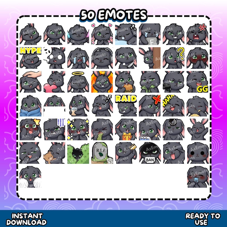 Wicked Rabbit Emotes Twitch Emotes | 50 Cute Black Bunny Emotes | Kawaii Black Rabbit Mega ...