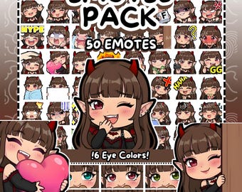 Twitch Emotes | 50 Demon Girl Emotes | Vampire Girl Emotes | Brown Hair Girl | Discord & Kick | Chibi emote | Devil Succubus emote