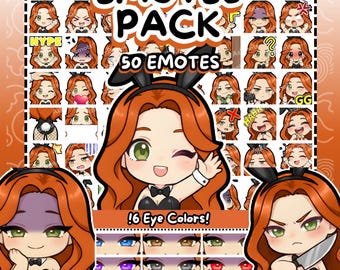 Twitch Emotes | 50 Chibi Bunny Girl Twitch Emotes Pack | Red Hair Girl | Bunny Girl Emotes | Emote Pack | Kemonomimi Emotes | Chibi Emotes