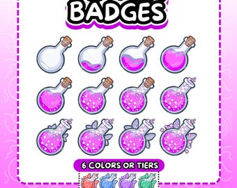 Twitch Badges | Magic Potion Sub Badges | Fairy Flask Evolution Bit Badges 6 Colors | Cosmic Elixir Tiers | Cozy Witch Stream Rewards