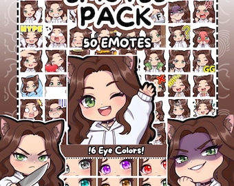 Twitch Emotes | 50 Chibi Cat Girl Twitch Emotes Pack | Brown Hair Girl | Cat Girl Emotes | Emote Pack | Kemonomimi Emotes | Chibi Emotes