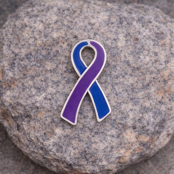 Blue & Purple Ribbon Awareness Pin | Pediatric Stroke Rheumatoid Arthritis Lapel Pin | Survivor Support Gift | Silver Fundraiser Pin