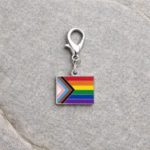 Daniel Quasar Progress Pride Flag Hanging Charm – LGBTQ Progress Pride Charm, Rainbow Chevron Accessory, Pride Month Charms Bulk