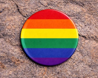 Inexpensive Rainbow Pride Button Pin 2 Inch | LGBTQ+ Rainbow Stripe Button | Pride Parade Accessory | Ally Gift | Event Fundraiser Giveaway