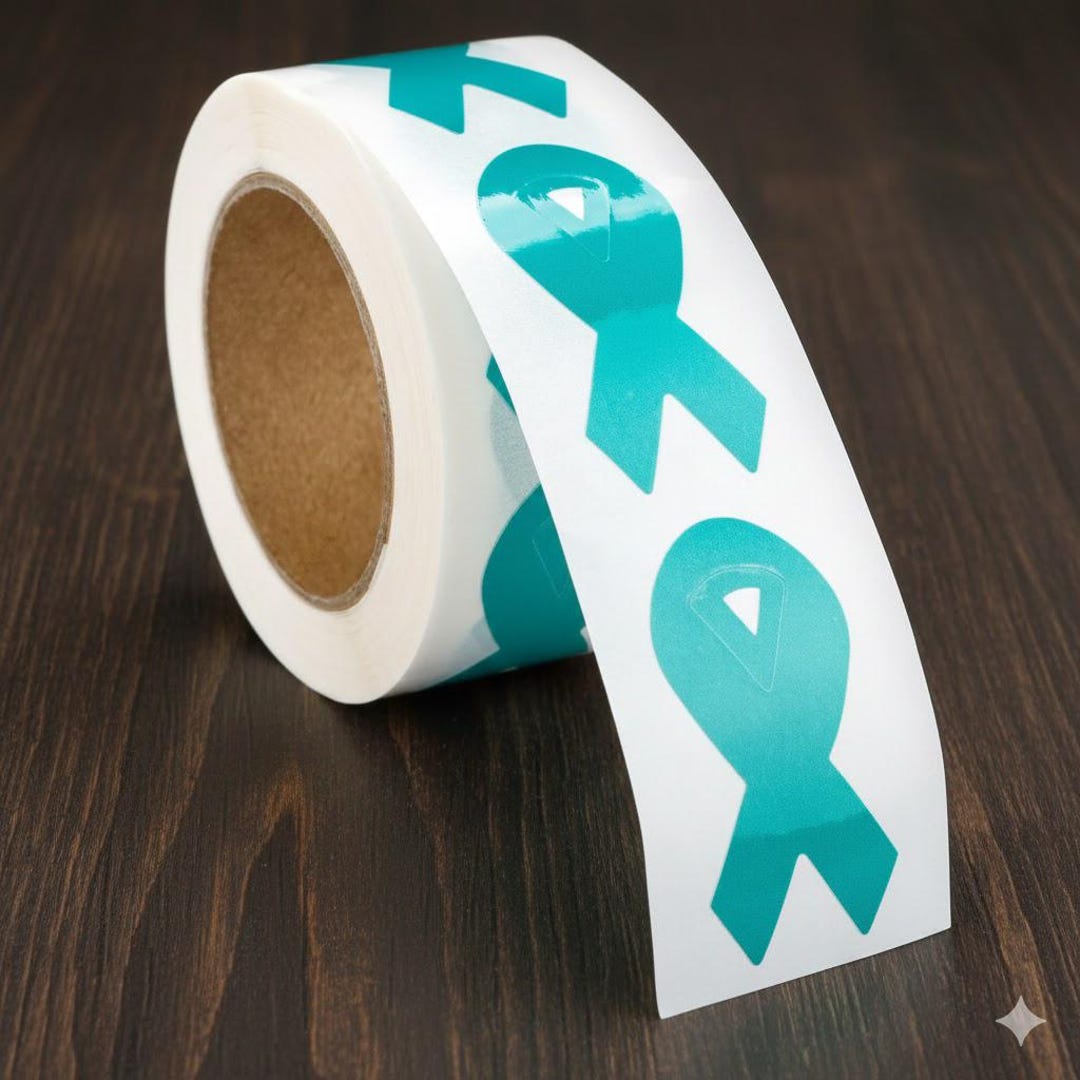 250 Teal Awareness Ribbon Stickers Roll – 1.5” Mini Support Labels for ...